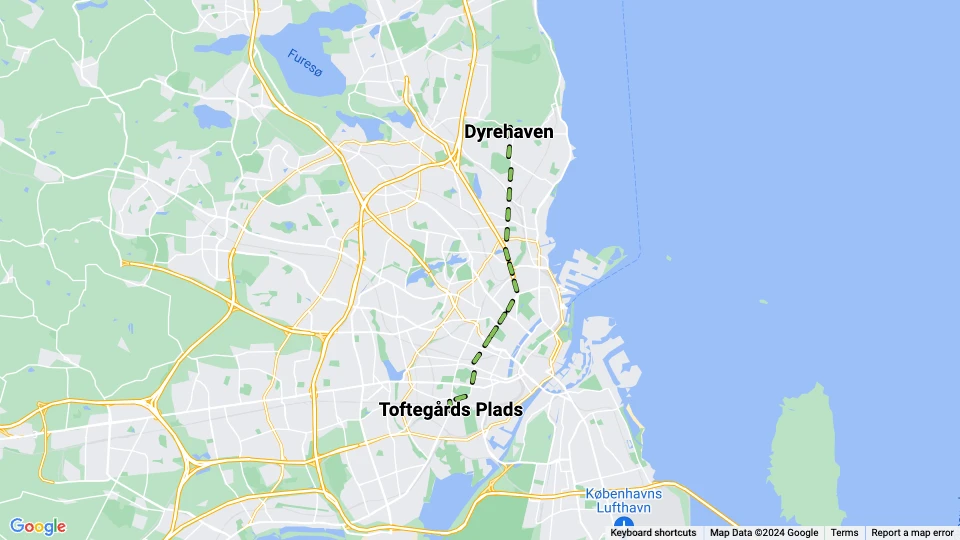 København Valby Skovlinie: Toftegårds Plads - Dyrehaven linjekort