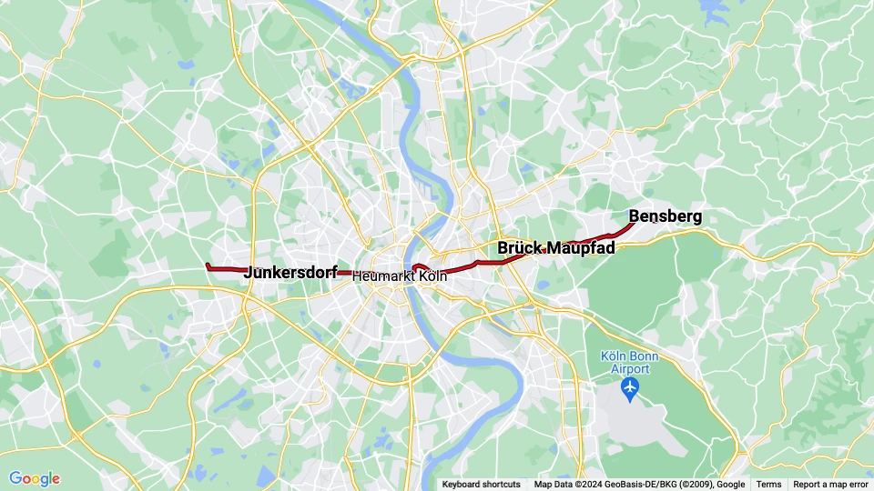 Köln sporvognslinje 1 linjekort