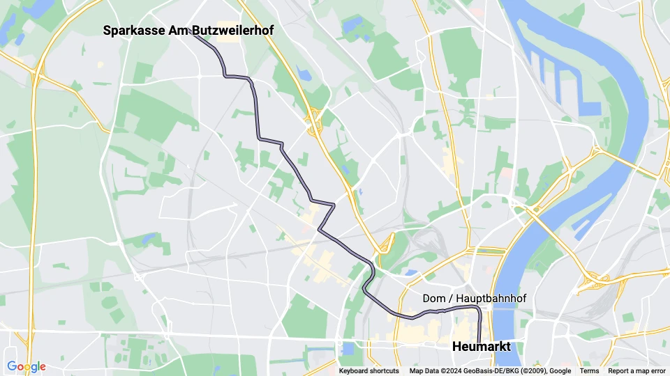 Köln sporvognslinje 5: Sparkasse Am Butzweilerhof - Heumarkt Köln linjekort