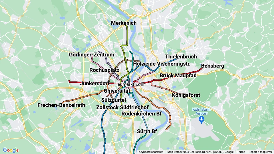 Kölner Verkehrs-Betriebe (KVB) linjekort