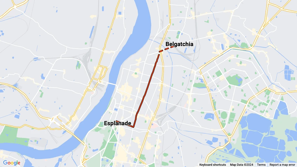 Kolkata sporvognslinje 1: Esplanade - Belgatchia linjekort