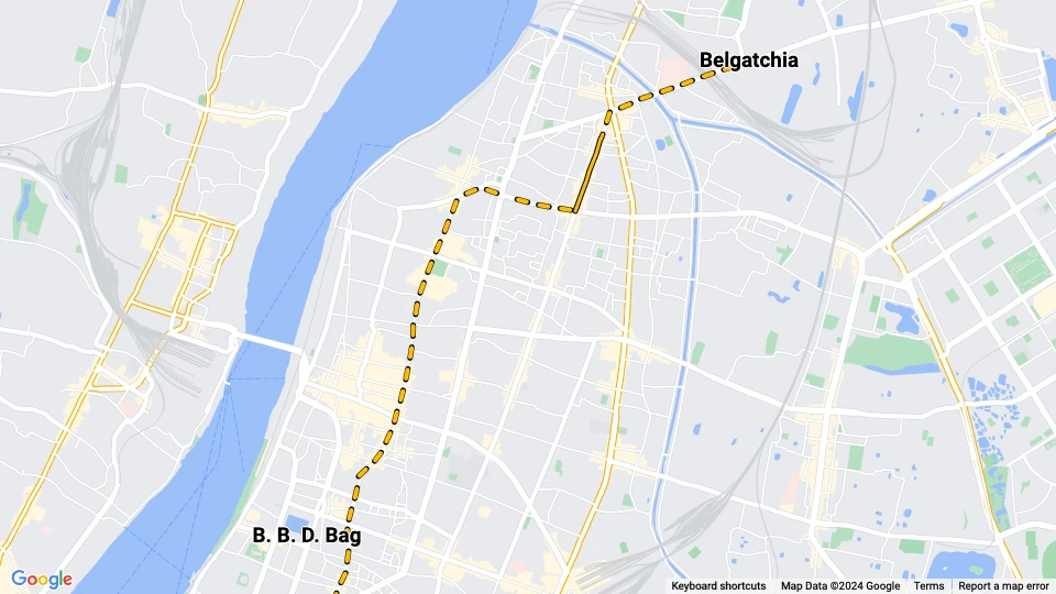 Kolkata sporvognslinje 3: B. B. D. Bag - Belgatchia linjekort