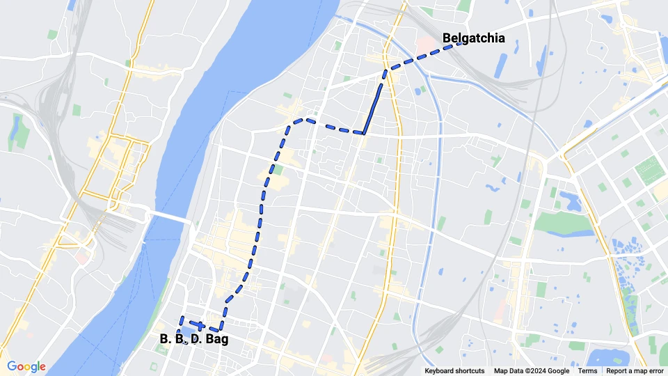 Kolkata sporvognslinje 4: B. B. D. Bag - Belgatchia linjekort