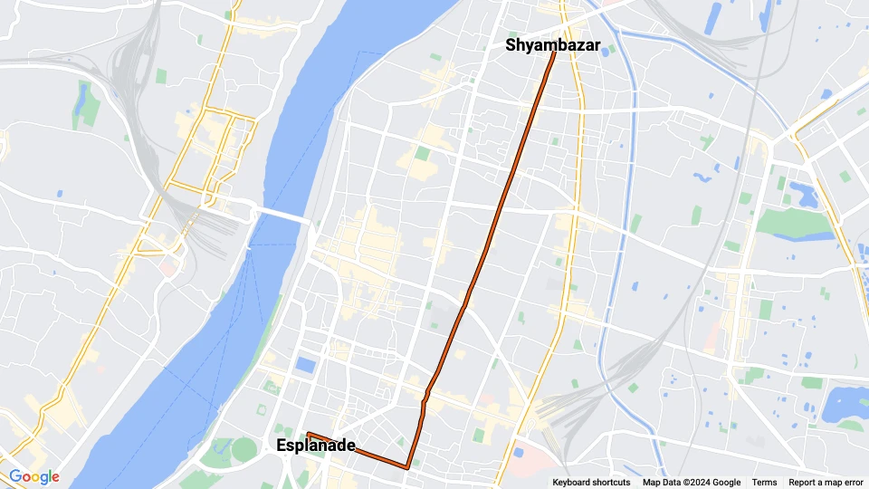 Kolkata sporvognslinje 5: Shyambazar - Esplanade linjekort
