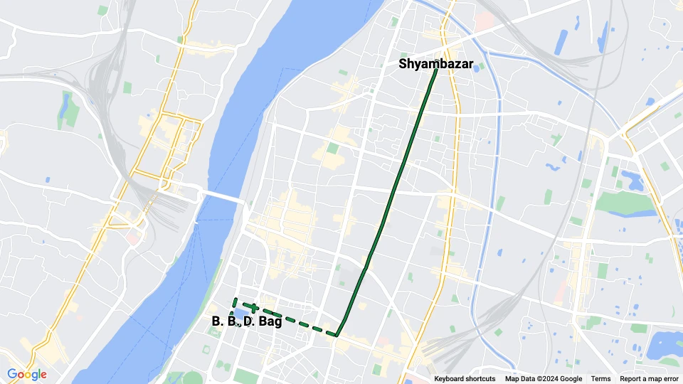 Kolkata sporvognslinje 6: Shyambazar - B. B. D. Bag linjekort