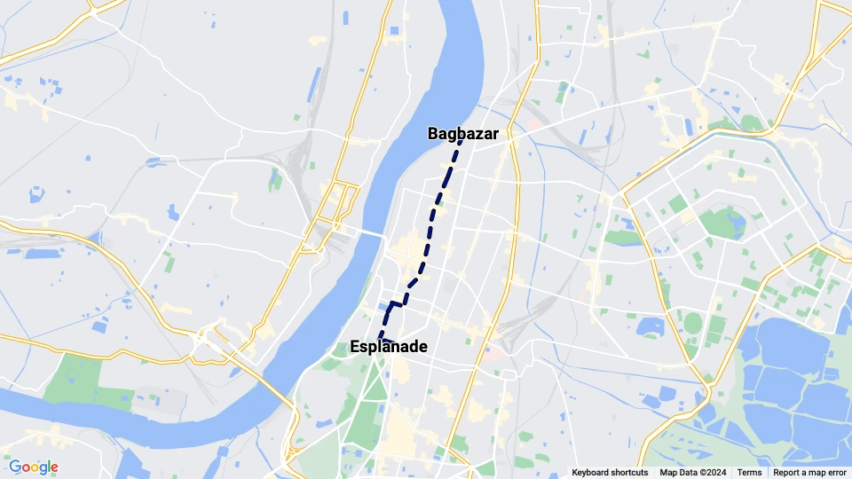 Kolkata sporvognslinje 8: Esplanade - Bagbazar linjekort