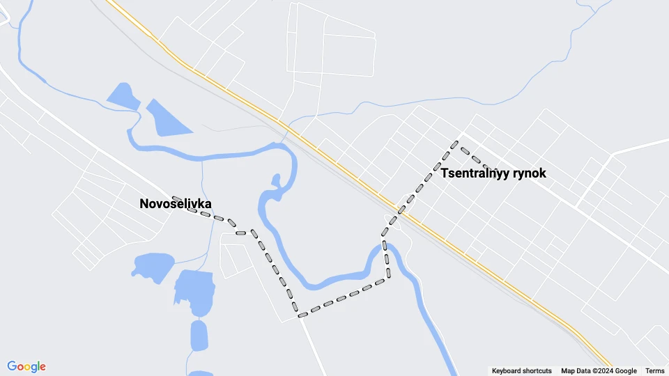 Konstantinovka sporvognslinje 3: Tsentralnyy rynok - Novoselivka linjekort