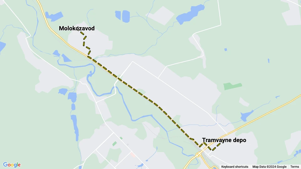 Konstantinovka sporvognslinje 4: Tramvayne depo - Molokozavod linjekort