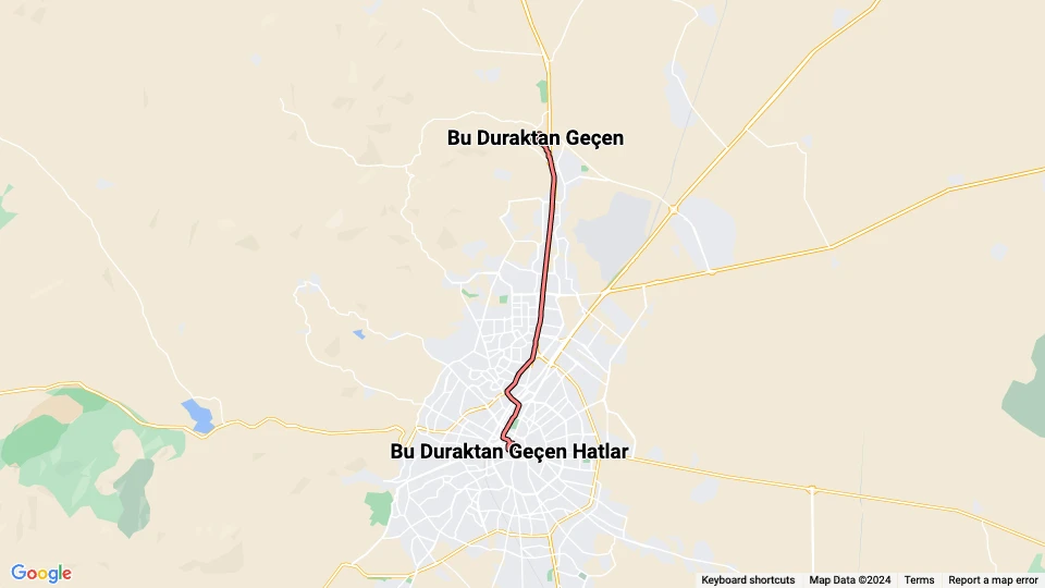Konya sporvognslinje 1: Bu Duraktan Geçen - Bu Duraktan Geçen Hatlar linjekort