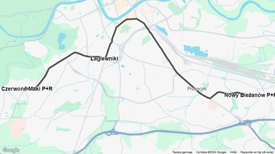 Kraków ekstralinje 23: Nowy Bieżanów P+R - Czerwone Maki P+R linjekort