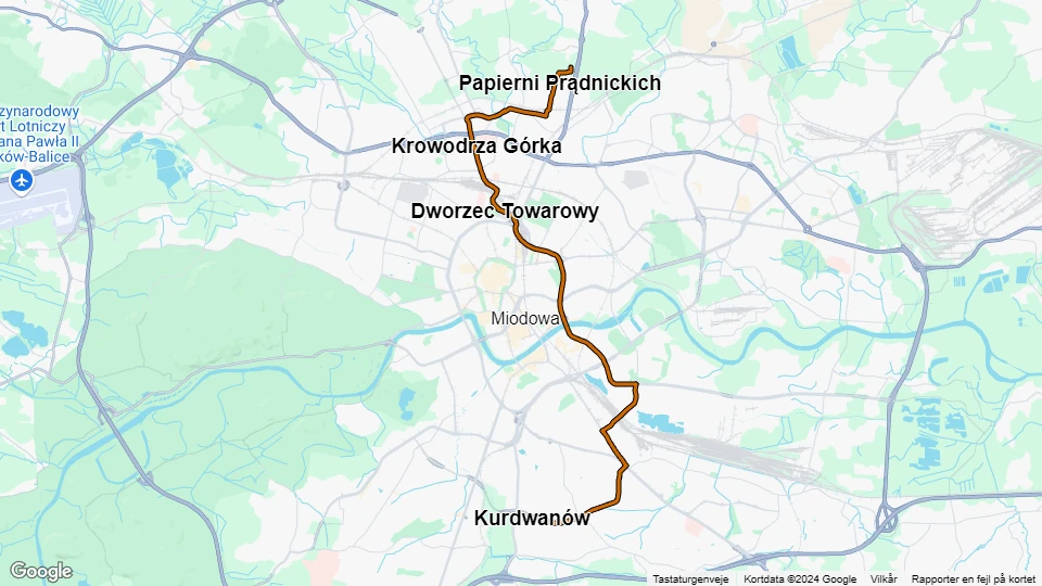 Kraków hurtiglinje 50: Górka Narodowa P+R - Kurdwanów linjekort