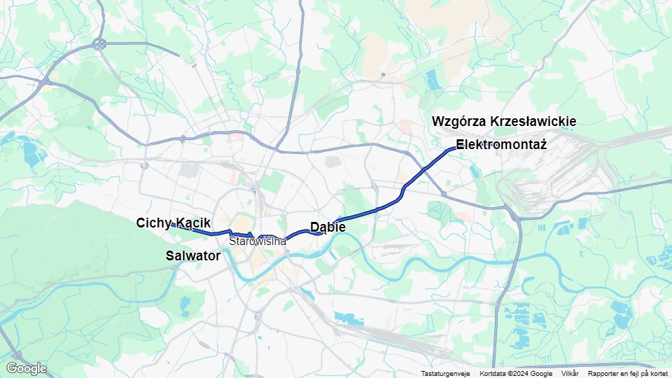 Kraków sporvognslinje 1: Cichy Kącik - Elektromontaż linjekort