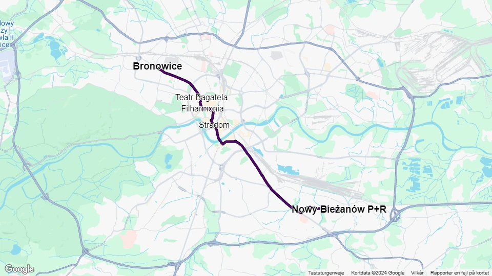 Kraków sporvognslinje 13: Nowy Bieżanów P+R - Bronowice linjekort