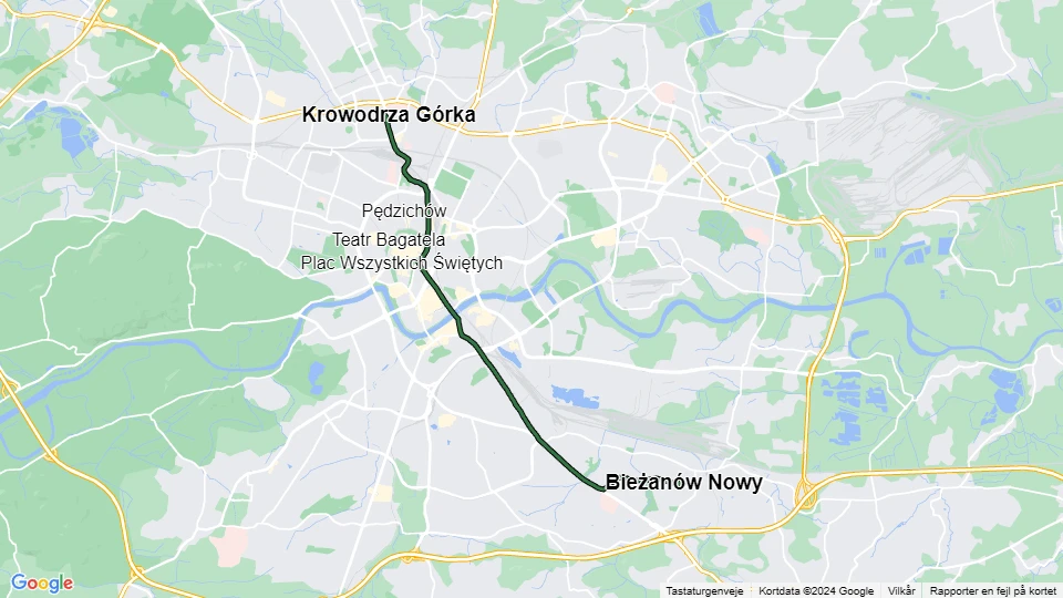Kraków sporvognslinje 3: Krowodrza Górka - Bieżanów Nowy linjekort