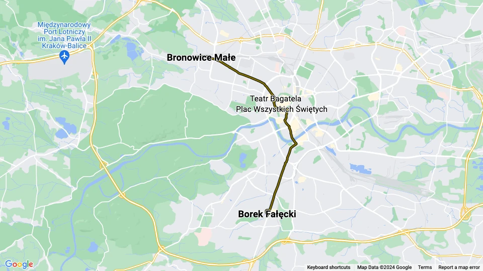 Kraków sporvognslinje 8: Bronowice Małe - Borek Fałęcki linjekort