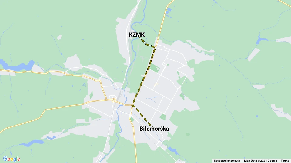 Kramatorsk sporvognslinje 5: Biłomorśka - KZMK linjekort