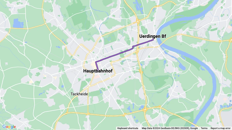 Krefeld sporvognslinje 043: Hauptbahnhof - Uerdingen Bf linjekort