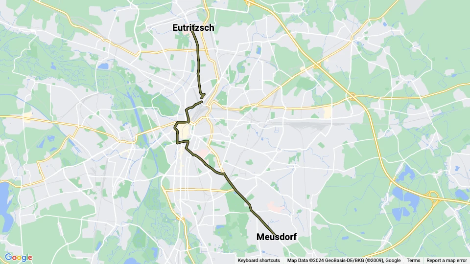 Leipzig ekstralinje 21: Eutritzsch - Meusdorf linjekort