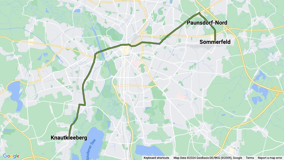 Leipzig ekstralinje 3E: Sommerfeld - Knautkleeberg linjekort