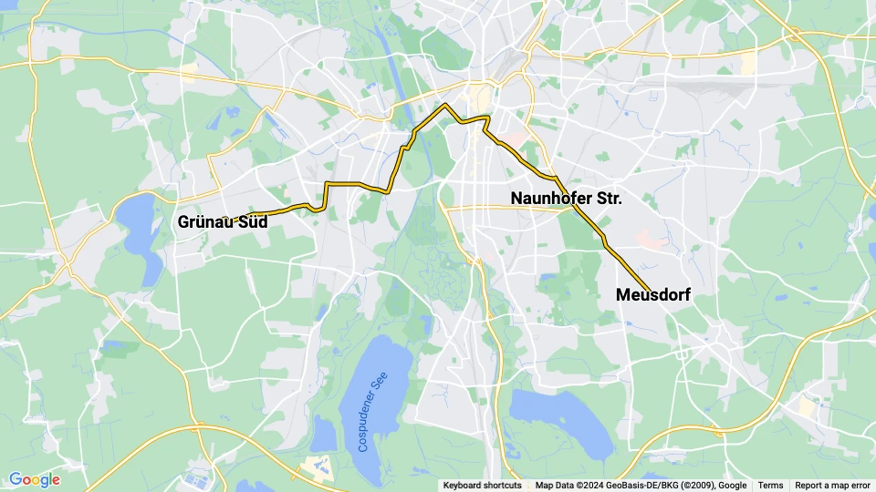 Leipzig sporvognslinje 2: Meusdorf - Grünau Süd linjekort