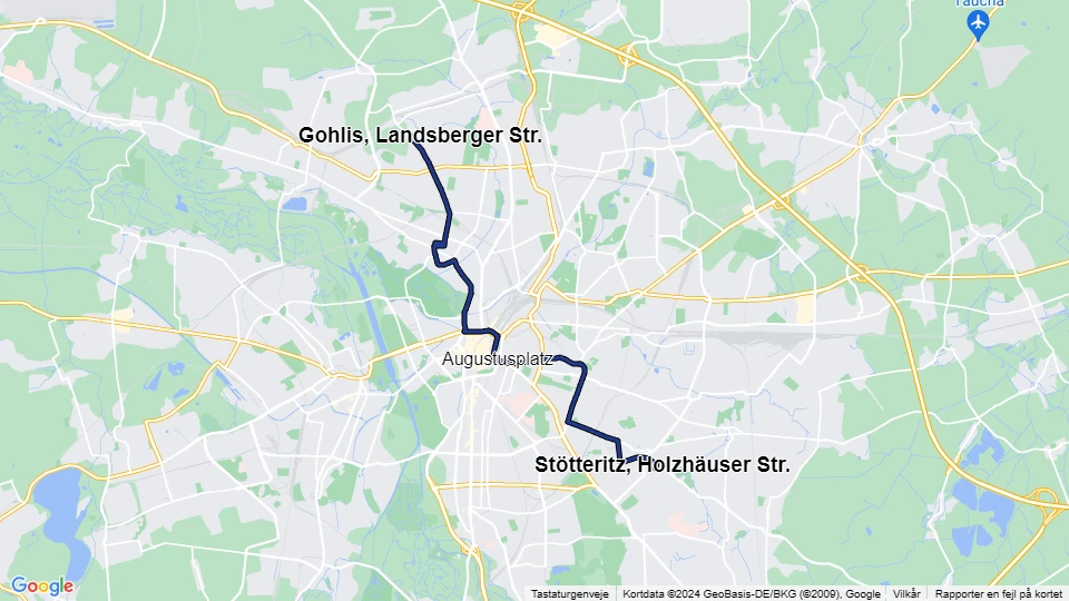 Leipzig sporvognslinje 4: Stötteritz, Holzhäuser Str. - Gohlis, Landsberger Str. linjekort