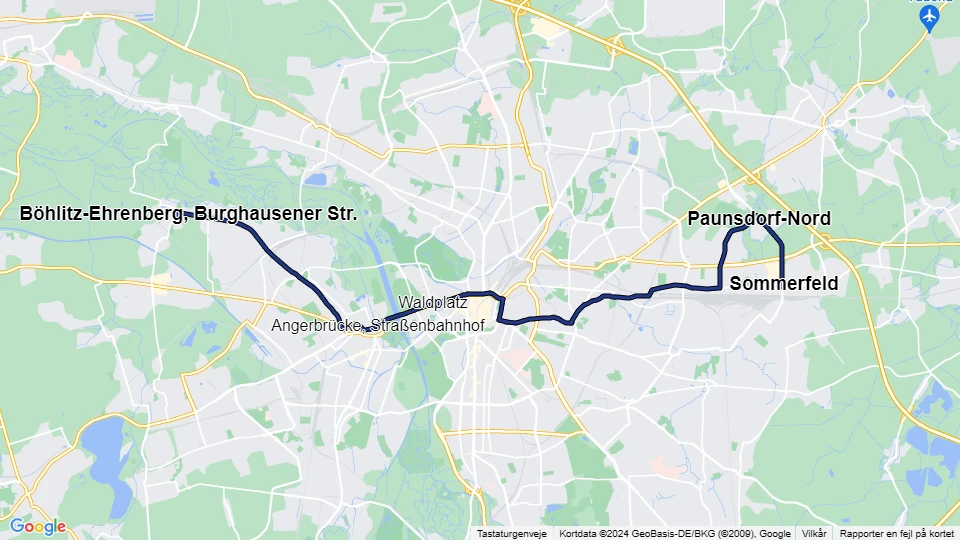 Leipzig sporvognslinje 7: Sommerfeld - Böhlitz-Ehrenberg, Burghausener Str. linjekort
