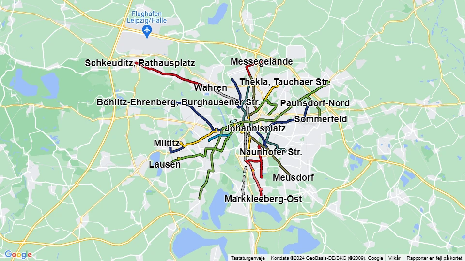 Leipziger Verkehrsbetriebe (LVB) linjekort