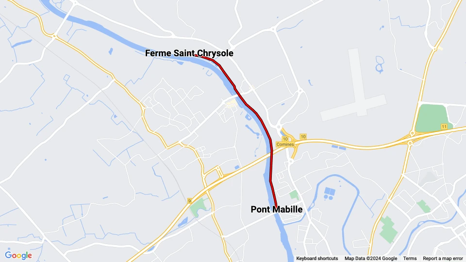 Lille museumslinje AMITRAM: Pont Mabille - Ferme Saint Chrysole linjekort