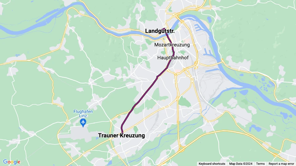 Linz sporvognslinje 3: Landgutstr. - Trauner Kreuzung linjekort