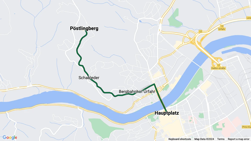 Linz sporvognslinje 50: Pöstlingberg - Hauptplatz linjekort