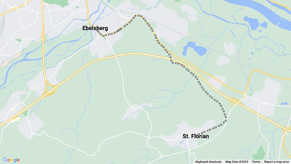 Linz sporvognslinje F: Ebelsberg - St. Florian linjekort
