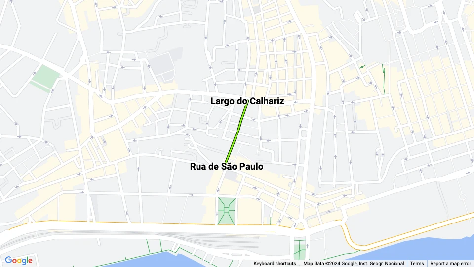 Lissabon kabelbane Elevador da Bica: Largo do Calhariz - Rua de São Paulo linjekort