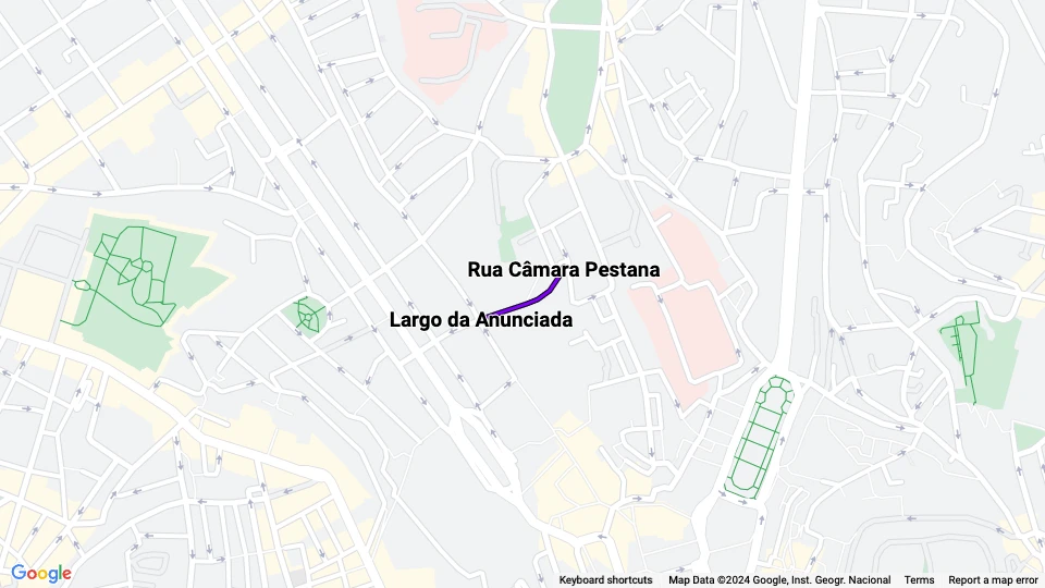 Lissabon kabelbane Elevador do Lavra: Largo da Anunciada - Rua Câmara Pestana linjekort