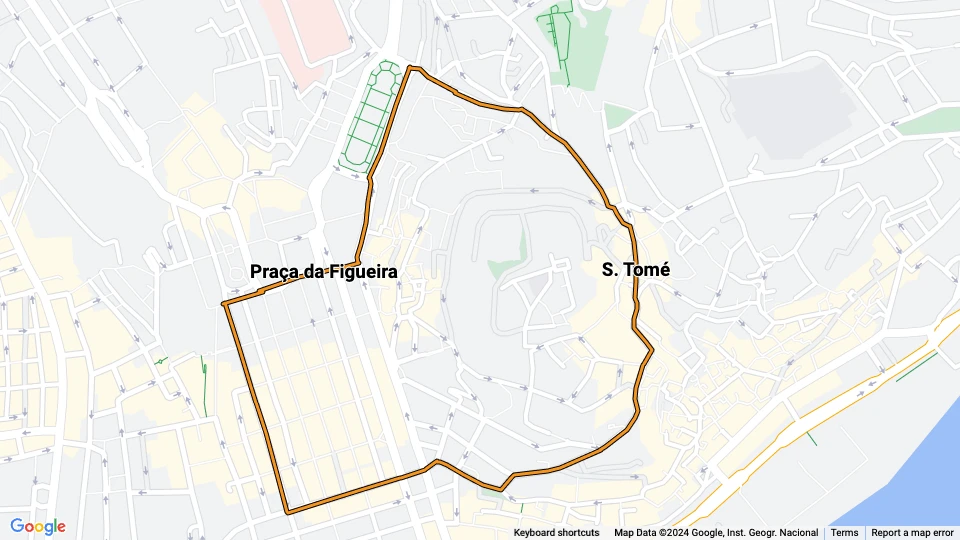Lissabon sporvognslinje 12E: Praça da Figueira - S. Tomé linjekort
