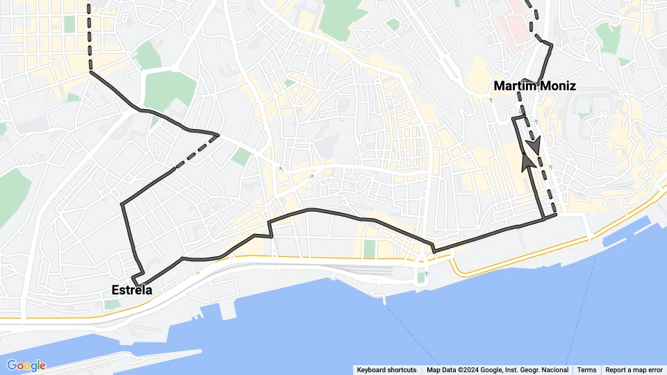 Lissabon sporvognslinje 26: Martim Moniz - Estrela linjekort