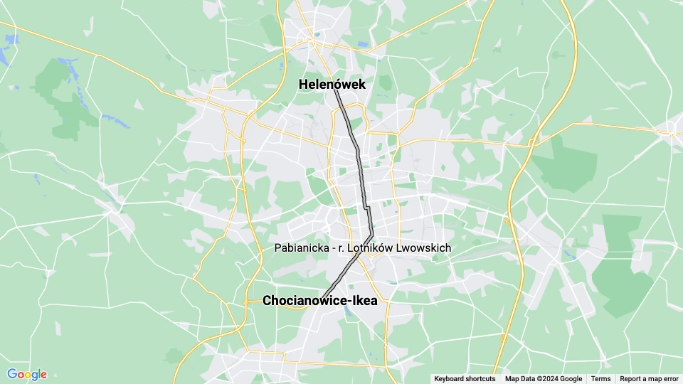 Łódź sporvognslinje 11: Helenówek - Chocianowice-Ikea linjekort
