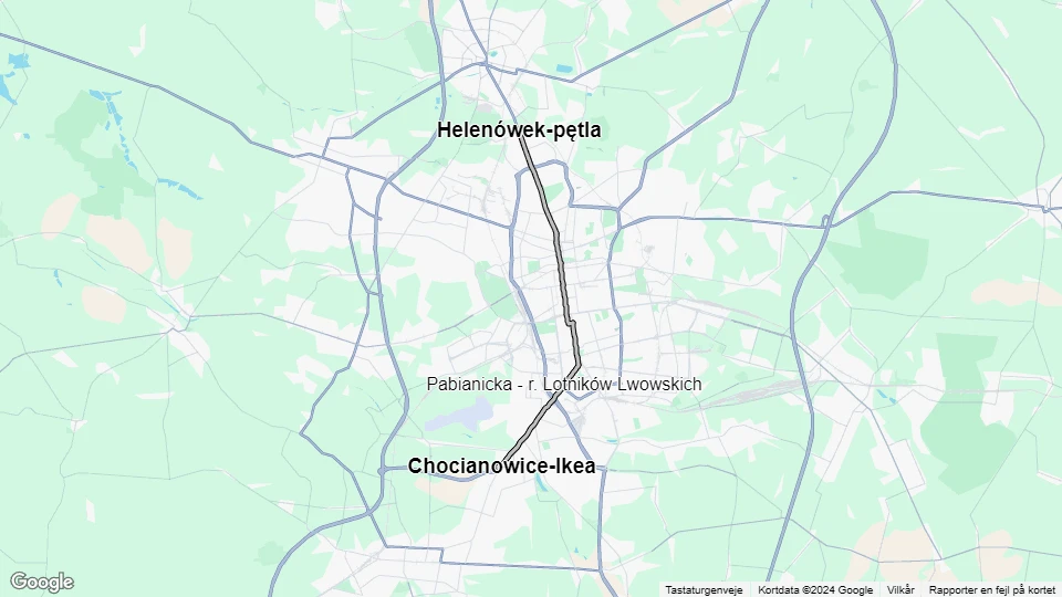 Łódź sporvognslinje 11: Helenówek-pętla - Chocianowice-Ikea linjekort