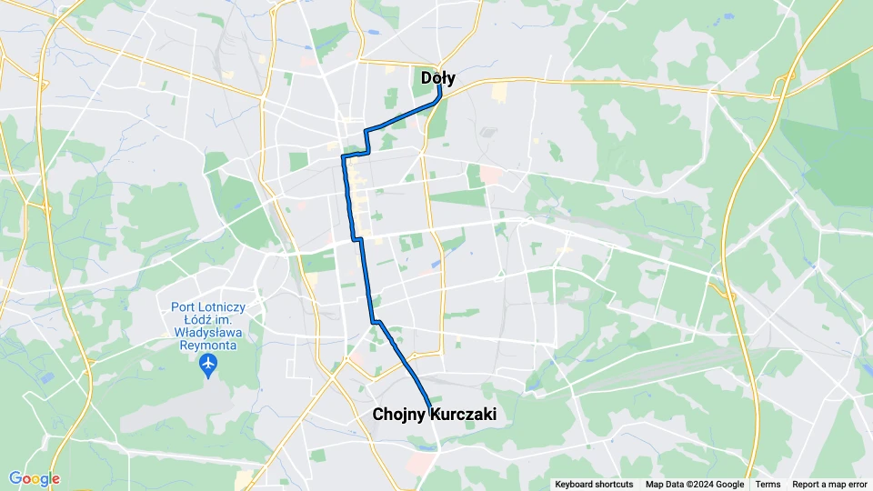 Łódź sporvognslinje 6: Chojny Kurczaki - Doły linjekort