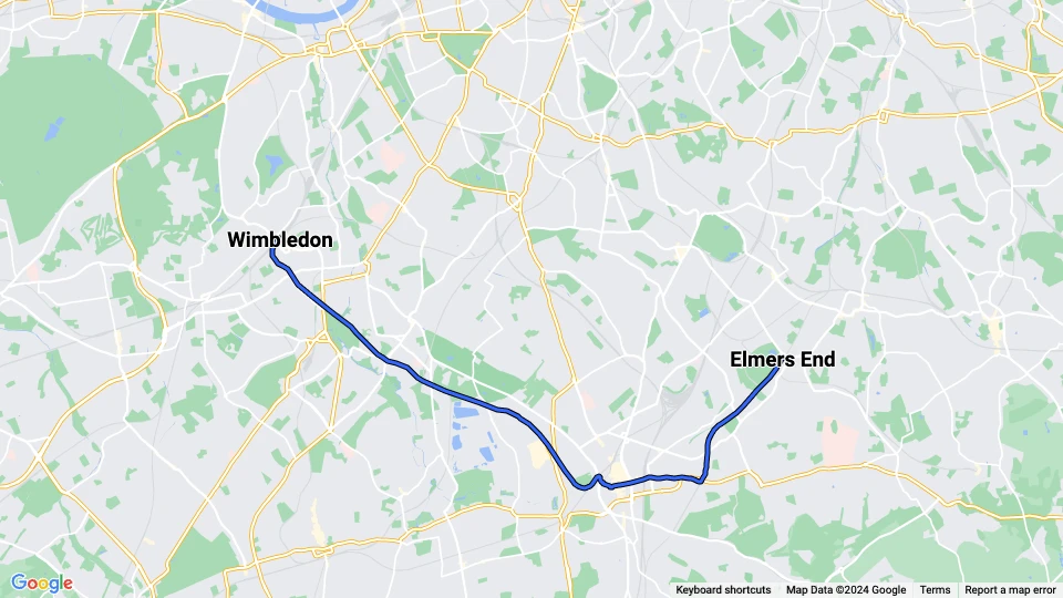 London ekstralinje 4: Elmers End - Wimbledon linjekort