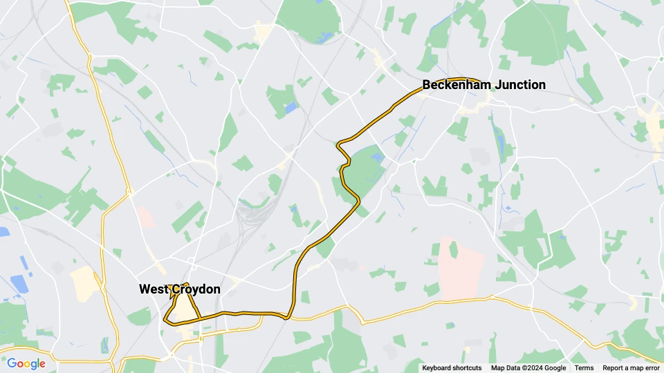London sporvognslinje 2: West Croydon - Beckenham Junction linjekort