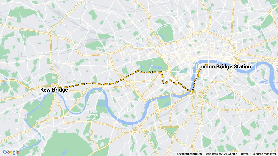 London sporvognslinje 26: London Bridge Station - Kew Bridge linjekort
