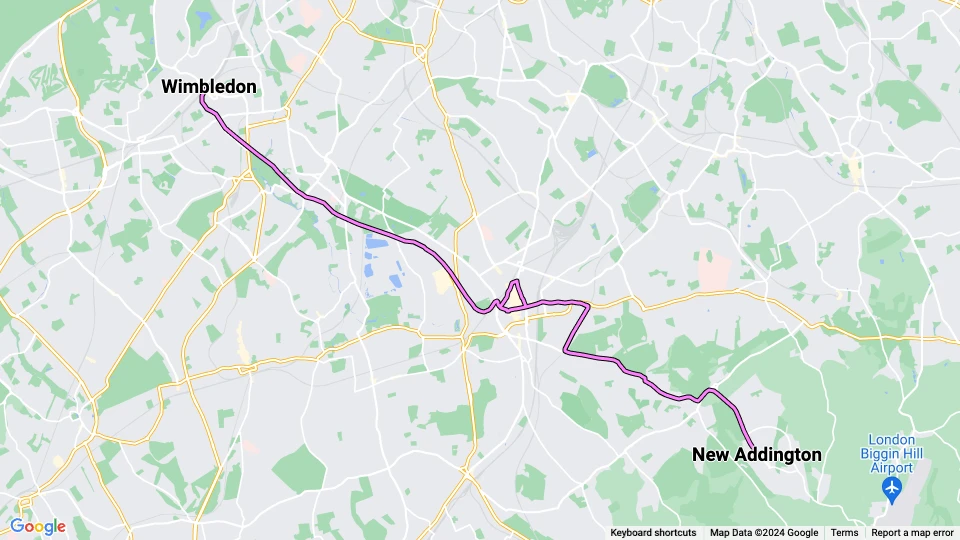 London sporvognslinje 3: Wimbledon - New Addington linjekort