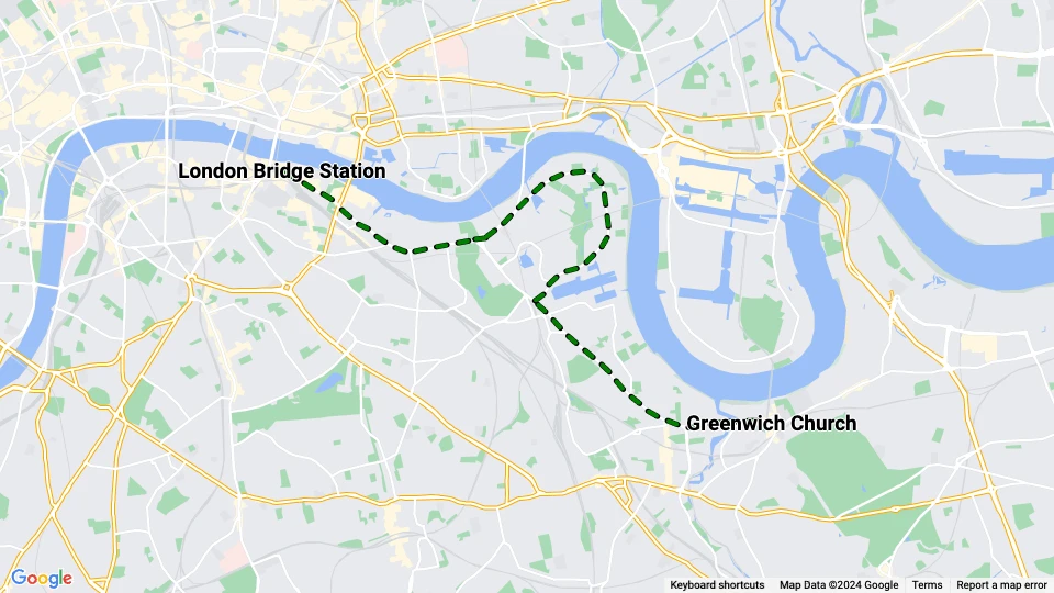 London sporvognslinje 70: London Bridge Station - Greenwich Church linjekort
