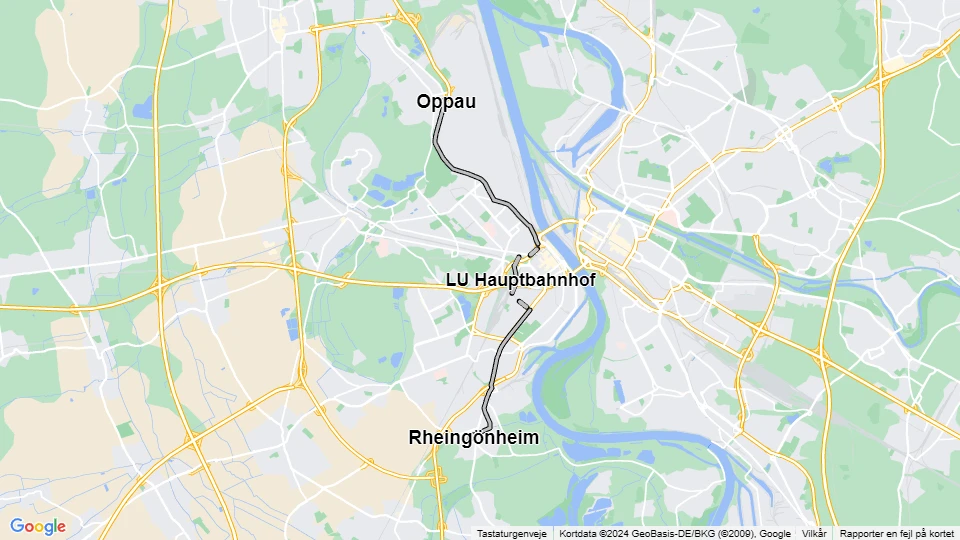 Ludwigshafen am Rhein sporvognslinje 12: Oppau - Rheingönheim linjekort