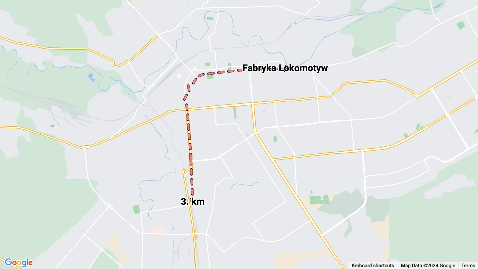 Lugánsk sporvognslinje 1: 3. km - Fabryka Lokomotyw linjekort