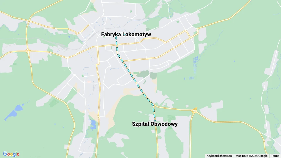 Lugánsk sporvognslinje 6: Fabryka Lokomotyw - Szpital Obwodowy linjekort
