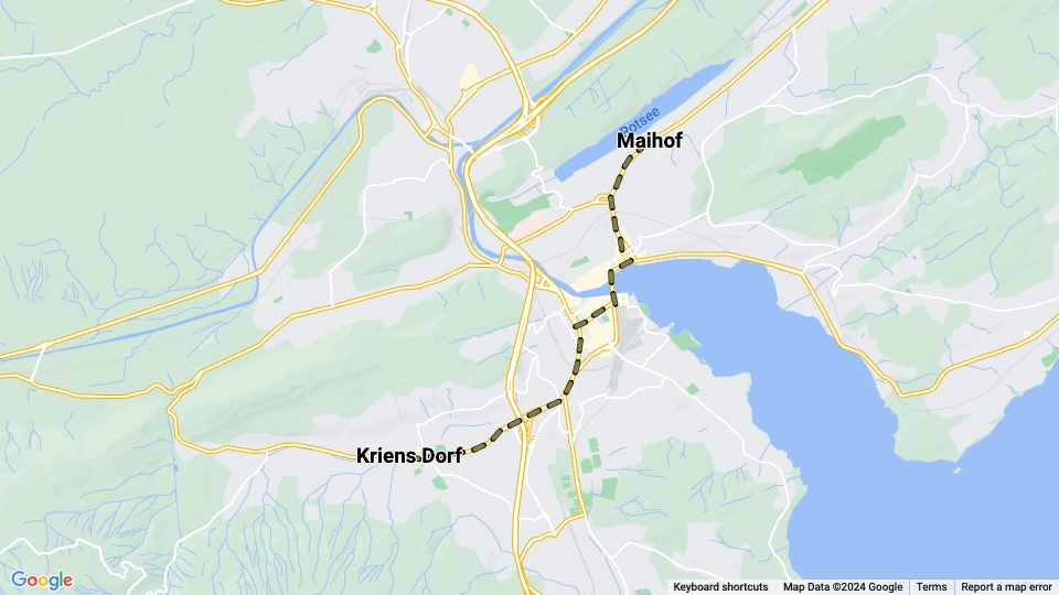 Luzern sporvognslinje 1: Maihof - Kriens Dorf linjekort
