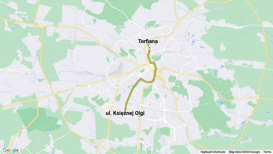 Lviv sporvognslinje 5: ul. Księżnej Olgi - Torfiana linjekort