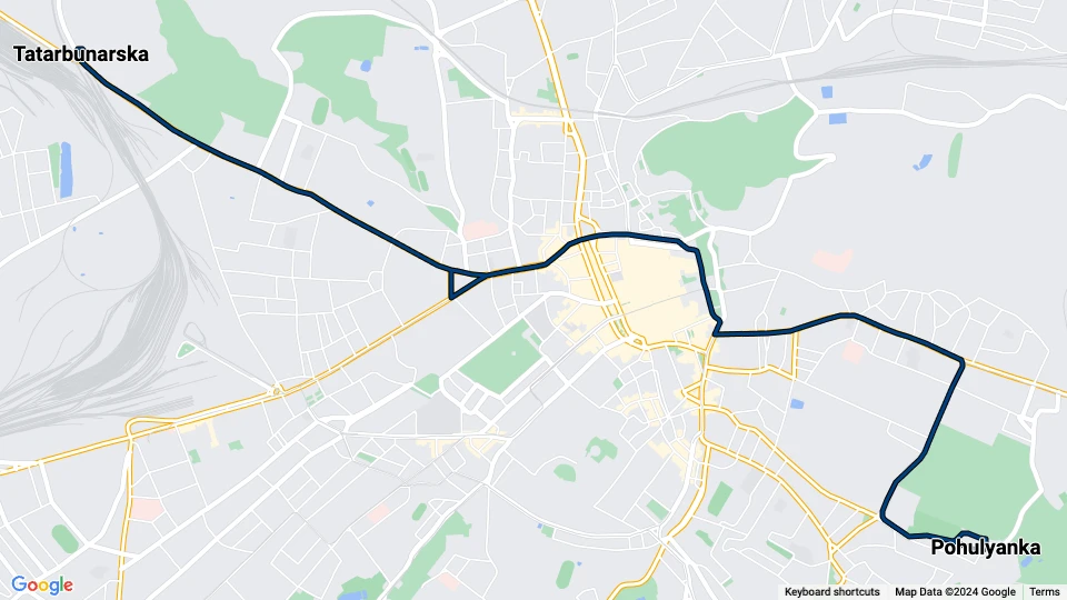Lviv sporvognslinje 7: Pohulyanka - Tatarbunarska linjekort