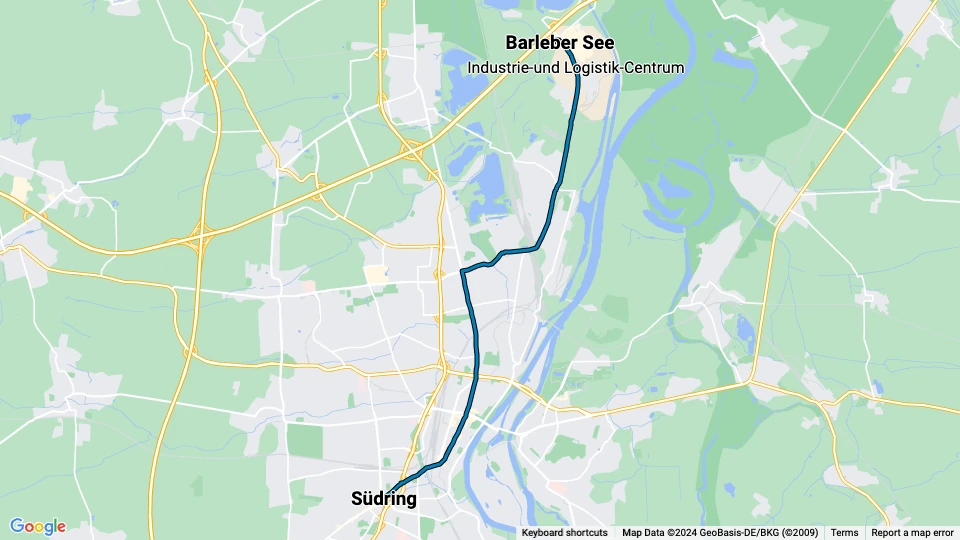 Magdeburg sporvognslinje 10: Südring - Barleber See linjekort